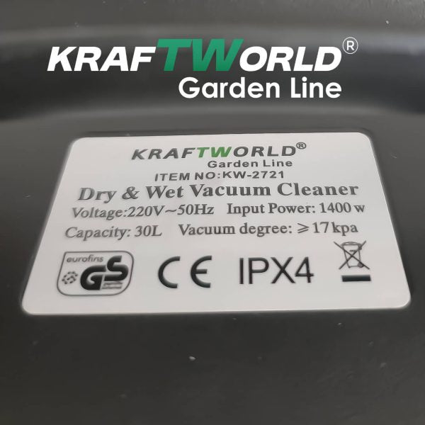 Строителна Прахосмукачка Kraftworld 3в1 – Сухо, Мокро и Издухване | 1400W | 30L | IPX4