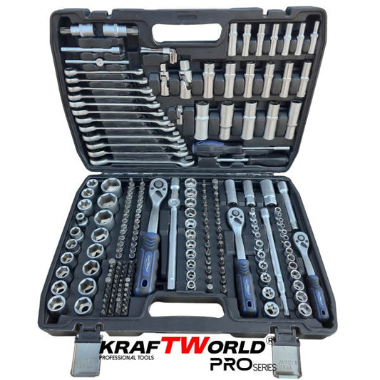 Професионално гедоре 216 части KraftWorld PRO – CR-V инструменти и тресчотни звездогаечни ключове
