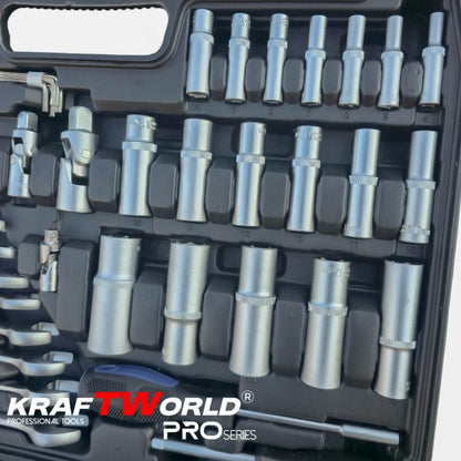 Професионално гедоре 216 части KraftWorld PRO – CR-V инструменти и тресчотни звездогаечни ключове