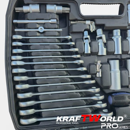Професионално гедоре 216 части KraftWorld PRO – CR-V инструменти и тресчотни звездогаечни ключове