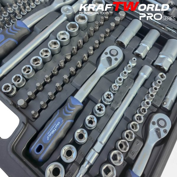 Професионално гедоре 216 части KraftWorld PRO Series – с ключове 8-19мм и тесчотки 1/2, 3/8, 1/4