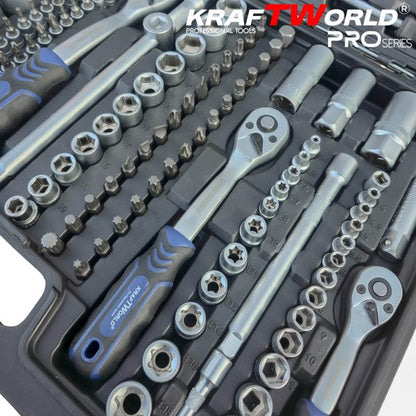 Професионално гедоре 216 части KraftWorld PRO Series – с ключове 8-19мм и тесчотки 1/2, 3/8, 1/4