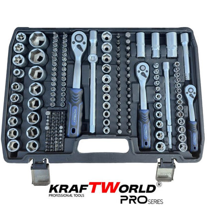 Професионално гедоре 216 части KraftWorld PRO Series – с ключове 8-19мм и тесчотки 1/2, 3/8, 1/4