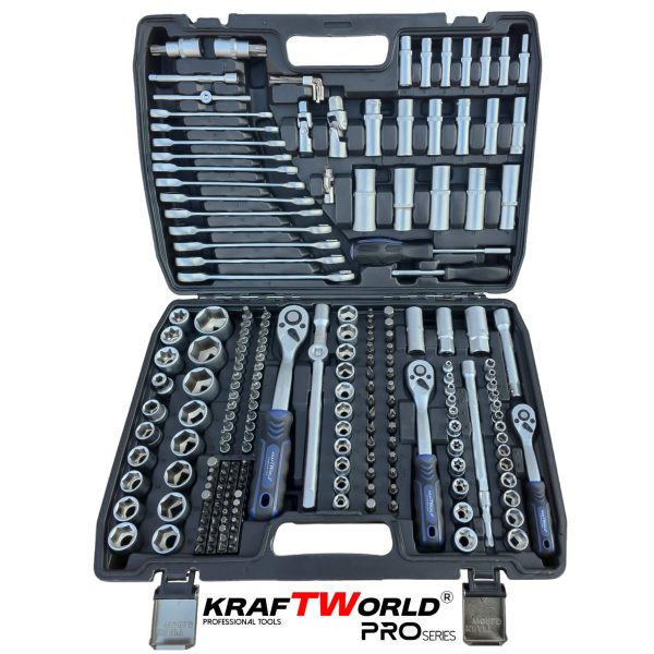 Професионално гедоре 216 части KraftWorld PRO – CR-V инструменти и тресчотни звездогаечни ключове