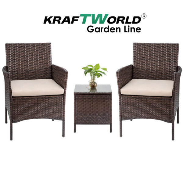 Луксозен Ратанов Комплект 2 Кресла и Маса Kraftworld Garden два стола и маса – UV и водоустойчиви