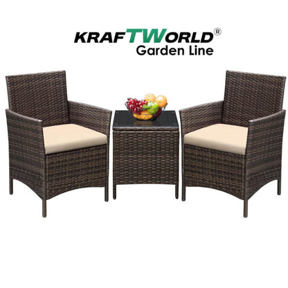 Луксозен Ратанов Комплект 2 Кресла и Маса Kraftworld Garden два стола и маса – UV и водоустойчиви