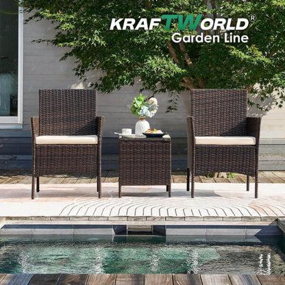 Луксозен Ратанов Комплект 2 Кресла и Маса Kraftworld Garden два стола и маса – UV и водоустойчиви