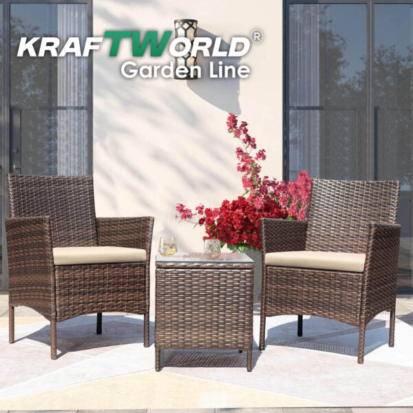 Луксозен Ратанов Комплект 2 Кресла и Маса Kraftworld Garden два стола и маса – UV и водоустойчиви