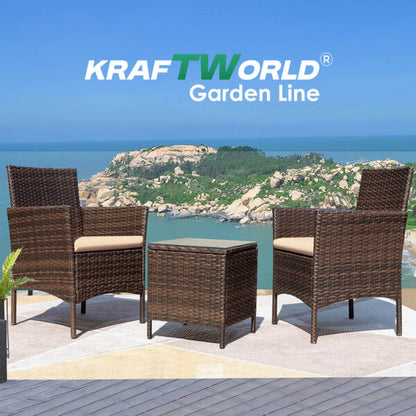 Луксозен Ратанов Комплект 2 Кресла и Маса Kraftworld Garden два стола и маса – UV и водоустойчиви