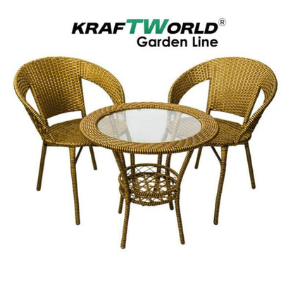 Ратанов Комплект с Маса и Два Стола – Стил и Комфорт за Вашата Градина в светло кафяво