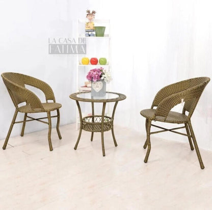 Ратанов Комплект с Маса и Два Стола – Стил и Комфорт за Вашата Градина в Бяло/Екрю!