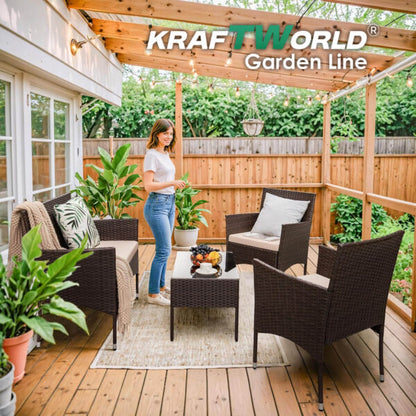 Луксозен Сет Градински Мебели – 2 кресла, диван и маса – Ратанов Комплект Kraftworld Garden