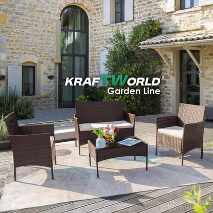 Луксозен Сет Градински Мебели – 2 кресла, диван и маса – Ратанов Комплект Kraftworld Garden