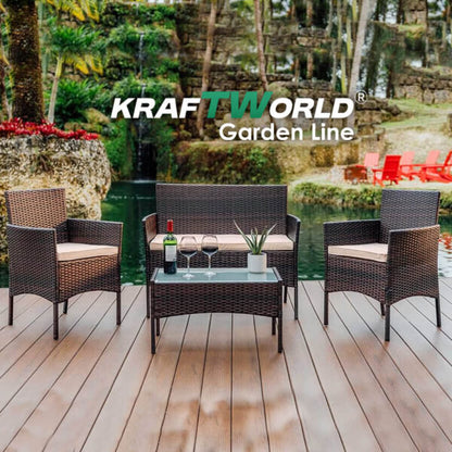 Луксозен Сет Градински Мебели – 2 кресла, диван и маса – Ратанов Комплект Kraftworld Garden