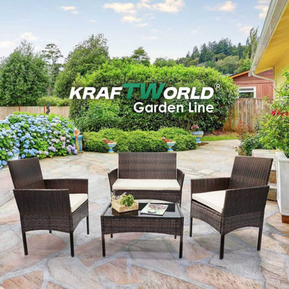 Луксозен Сет Градински Мебели – 2 кресла, диван и маса – Ратанов Комплект Kraftworld Garden