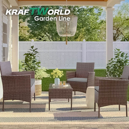 Луксозен Сет Градински Мебели – 2 кресла, диван и маса – Ратанов Комплект Kraftworld Garden