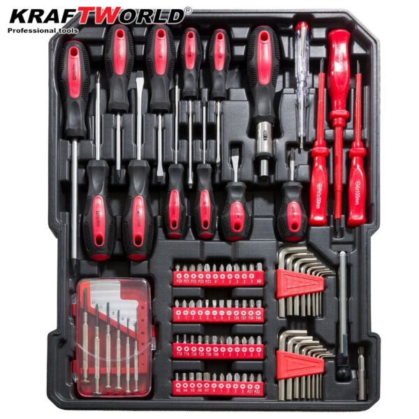 Куфар с инструменти 1200 части KraftWorld -ключове,тресчотка, клещи, отвертки