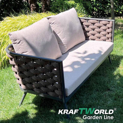 Луксозен Градински комплект Ibiza: диван, 2 кресла и маса с алуминиева рамка и възглавници