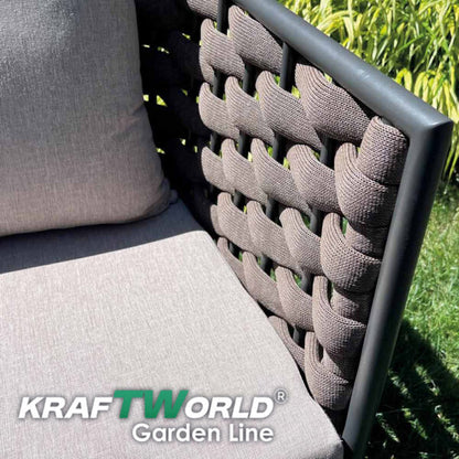 Луксозен Градински комплект Ibiza: диван, 2 кресла и маса с алуминиева рамка и възглавници