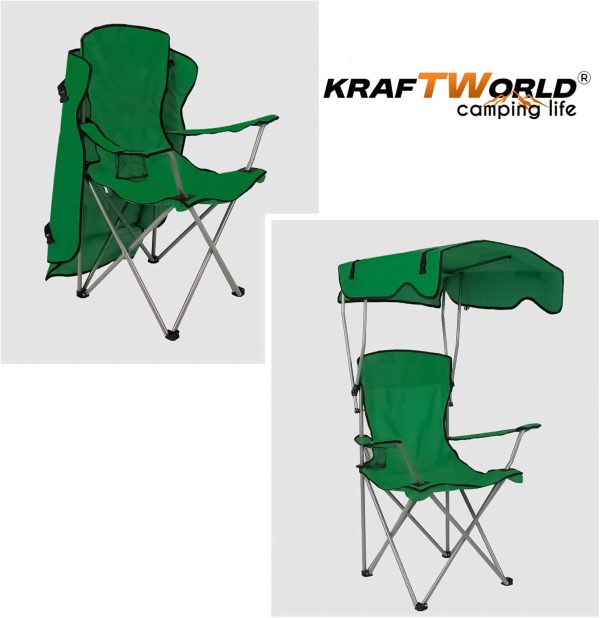 Сгъваем къмпинг стол KraftWorld със сенник – до 150 кг