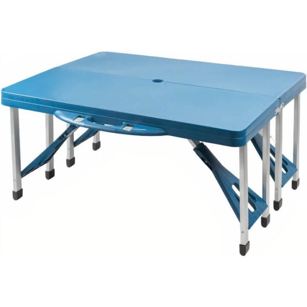 Сгъваема Къмпинг Маса с 4 Седалки и Отвор за Чадър – 100x70x75 см