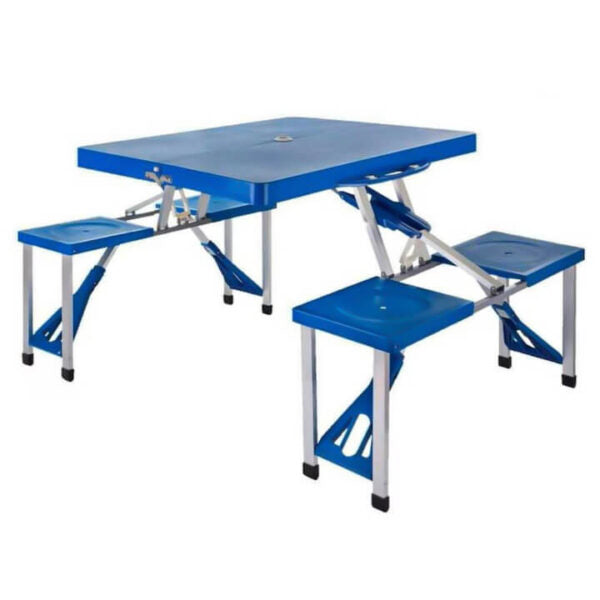 Сгъваема Къмпинг Маса с 4 Седалки и Отвор за Чадър – 100x70x75 см