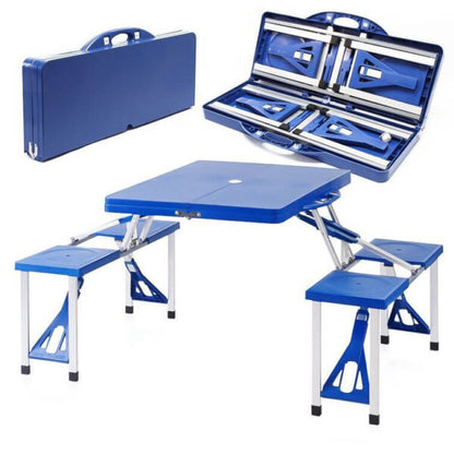 Сгъваема Къмпинг Маса с 4 Седалки и Отвор за Чадър – 100x70x75 см