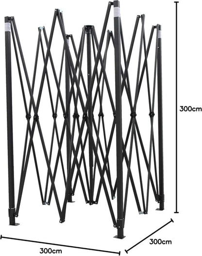 Бяла Сгъваема Градинска Шатра 3×3м тип Хармоника– стабилна, водоустойчива и лесна за разпъване