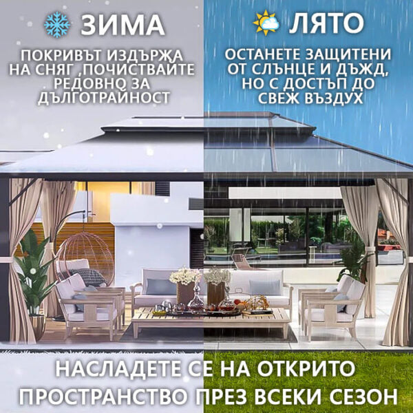 Луксозна Шатра KraftWorld Tenerife – 3×4 м с Твърд Покрив,Мрежа и Завеси