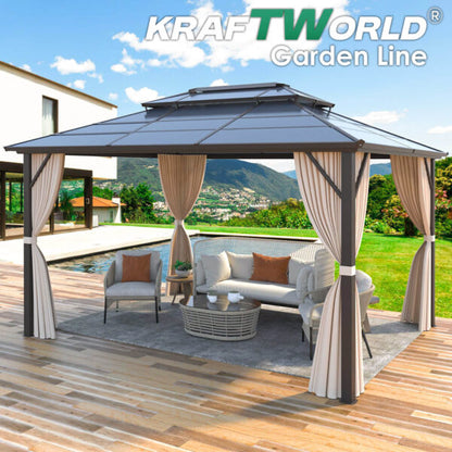 Луксозна Шатра KraftWorld Tenerife – 3×4 м с Твърд Покрив,Мрежа и Завеси