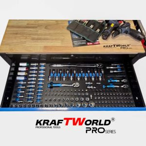 Професионален шкаф с инструменти KraftWorld PRO Series – 12 чекмеджета, 501 части, Soft Close