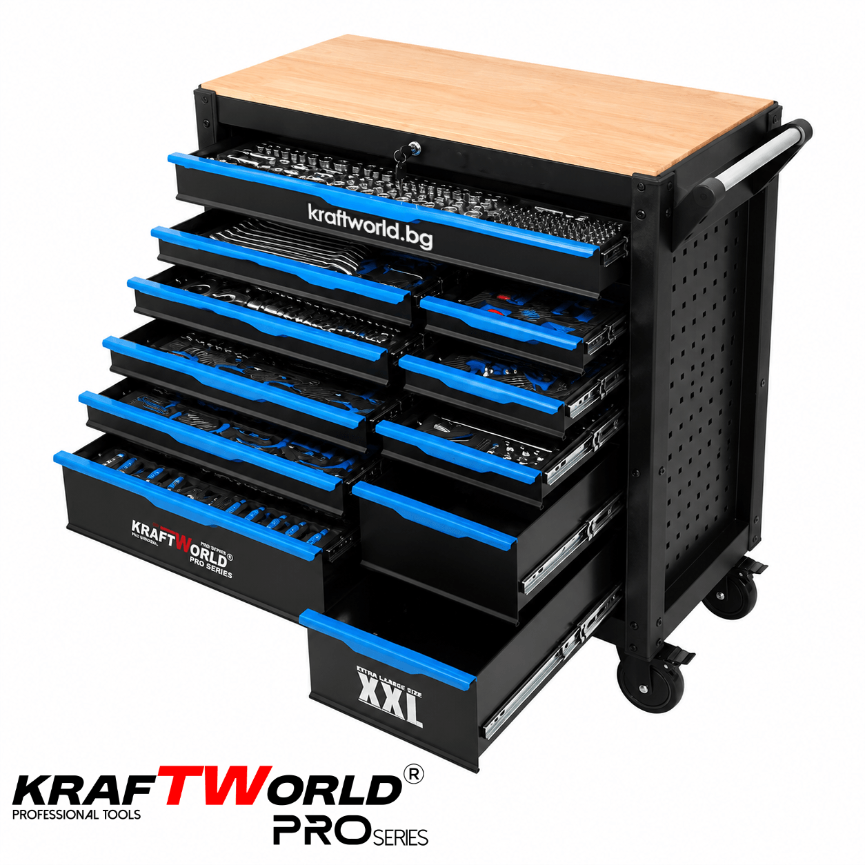 Професионален шкаф с инструменти KraftWorld PRO Series – 12 чекмеджета, 501 части, Soft Close