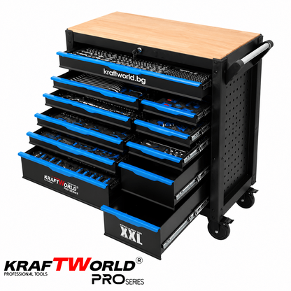 Професионален шкаф с инструменти KraftWorld PRO Series – 12 чекмеджета, 501 части, Soft Close