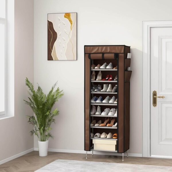 Текстилен шкаф за обувки с 9 рафта – до 27чифта – етажерка в кафяво или бежово