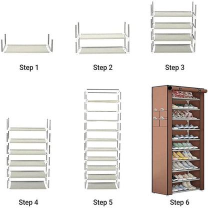 Текстилен шкаф за обувки с 9 рафта – до 27чифта – етажерка в кафяво или бежово