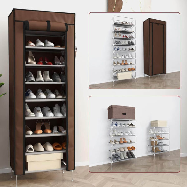 Текстилен шкаф за обувки с 9 рафта – до 27чифта – етажерка в кафяво или бежово