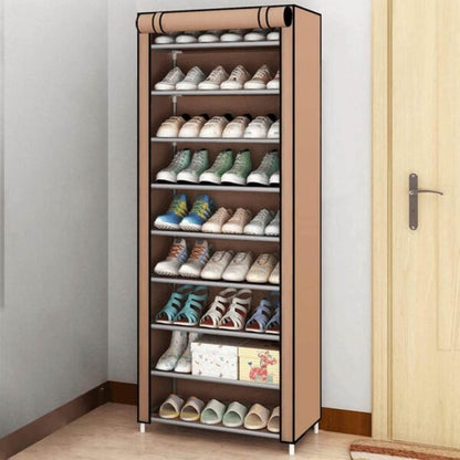 Текстилен шкаф за обувки с 9 рафта – до 27чифта – етажерка в кафяво или бежово