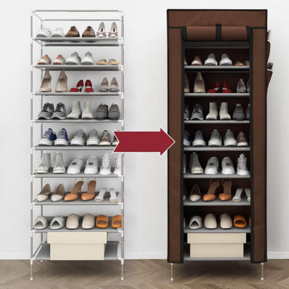 Текстилен шкаф за обувки с 9 рафта – до 27чифта – етажерка в кафяво или бежово