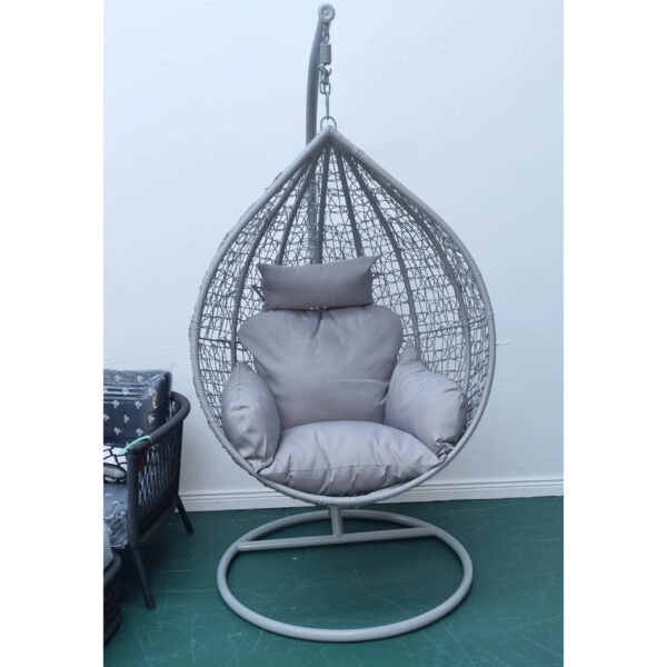 Сив Висящ Ратанов Стол – ГОЛЯМА Градинска Люлка Водоустойчива