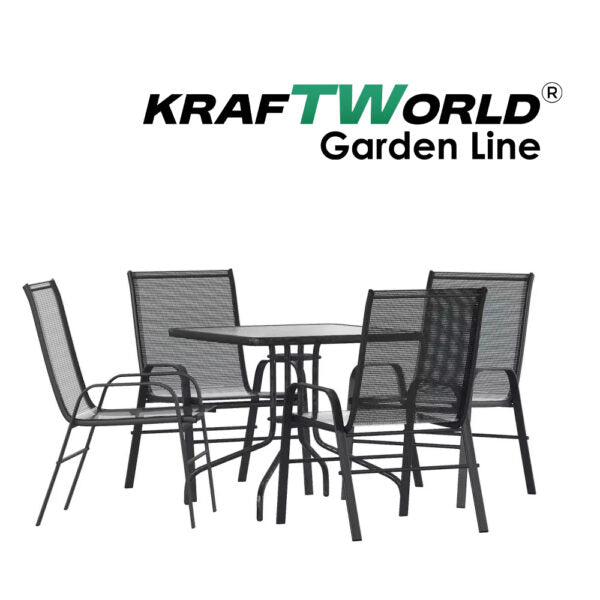 Градински комплект Sorento – маса 80×80 см + 4 метални стола