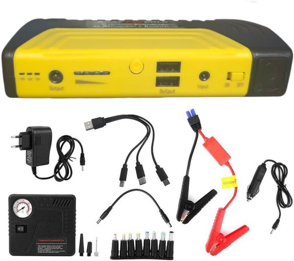 KraftWorld KW-2679 – Джъмп стартер за кола с компресор, фенер и аварийни инструменти 12V, 600A, USB