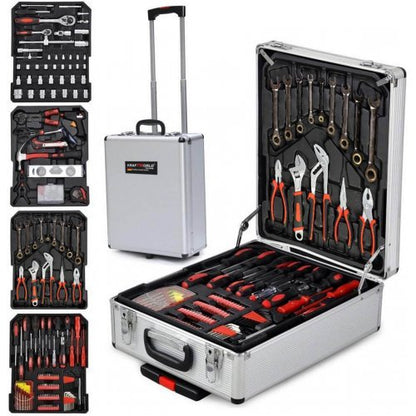 Куфар с инструменти 499 части KraftWorld – тресчотни ключове,тресчотка, клещи, отвертки
