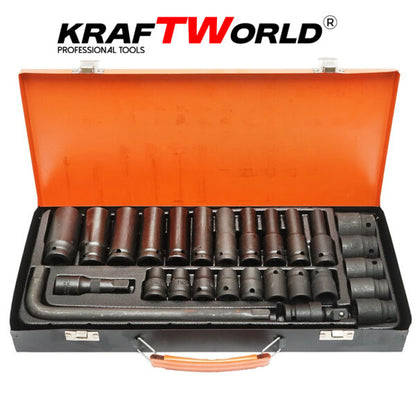Комплект ударни вложки 27 части KraftWorld – 1/2″, с удължител и ударен кардан