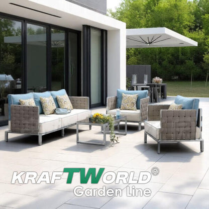 Премиум Градински комплект Миконос: луксозен триместен диван, 2 кресла и маса