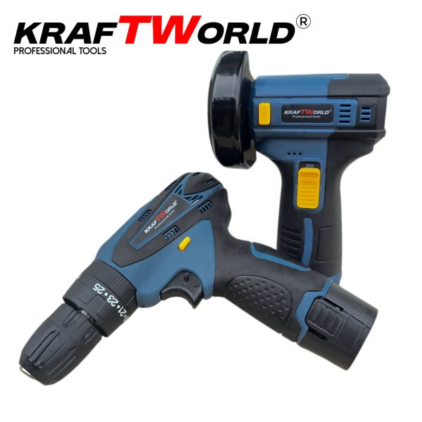 KraftWorld винтоверт + ъглошлайф 76мм комплект 18V 2Ah акумулаторни инструменти