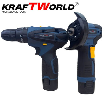 KraftWorld винтоверт + ъглошлайф 76мм комплект 18V 2Ah акумулаторни инструменти