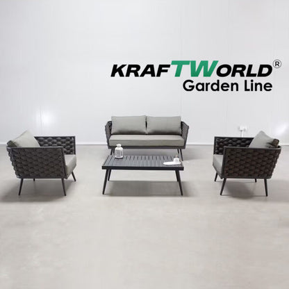 Луксозен Градински комплект Ibiza: диван, 2 кресла и маса с алуминиева рамка и възглавници