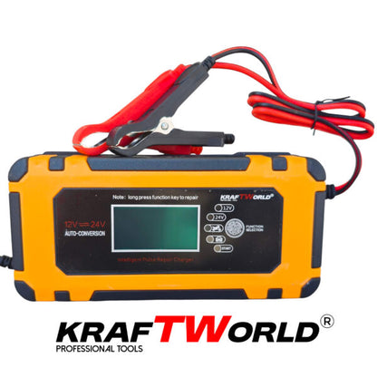 Автоматично зарядно за акумулатори KraftWorld 12V с LCD дисплей и ремонтен режим
