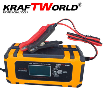 Автоматично зарядно за акумулатори KraftWorld 12V с LCD дисплей и ремонтен режим